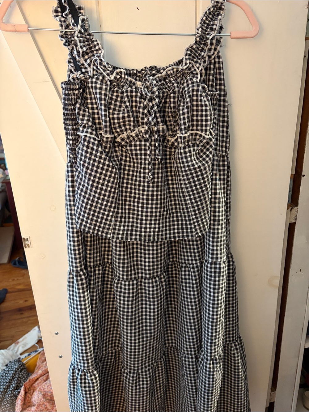 Black & White Gingham Tiered Shirt & Maxi Skirt Set